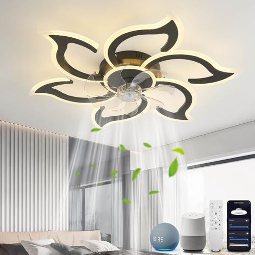 YOLEDY Smart Deckenlampe mit Ventilator Leise mit Fernbedienung, 88cm Schlafzimmerlampe mit Ventilator Kompatibel mit Alexa und Google Home, Deckenventilator mit Beleuchtung Winterbetrieb, Schwarz