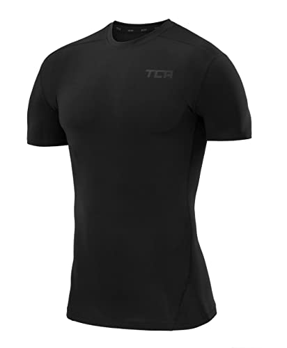 TCA Herren Pro Performance Shirt, Thermo, schnelltrocknendes Sportshirt, kurzärmliges und elastisches Funktionsshirt mit Passform Kompression - Schwarz, L