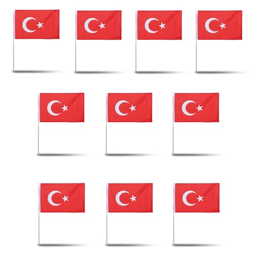 Sonia Originelli 10er Set Fahne Flagge Winkfahne WM Fußball Fan Stab Farbe Türkei
