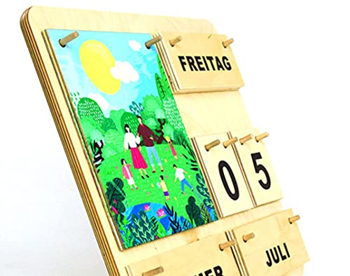 MontessoriPlus - großer Montessori Kalender aus Holz mit zauberhaften Motiven, Dauerkalender Made in Germany