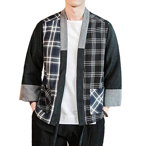 GladiolusA Herren Leinen Mantel - Chinesischen Stil - 3/4 Ärmel Übergangsjacke Kimono Jacke 4XL