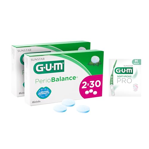 GUM PerioBalance/Nahrungsergänzungsmittel für das Zahnfleisch/Enthält das patentierte Bakterium Limosilactobacillus reuteri Prodentis/angenehmer Minzgeschmack/ 2x30 Stück(+1 Gratisprobe)