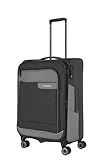 Travelite Reisekoffer mittelgroß, nachhaltig, 4 Rollen, VIIA, Weichgepäck Trolley aus recyceltem Material, TSA Schloss, 67 cm, 70-80 Liter