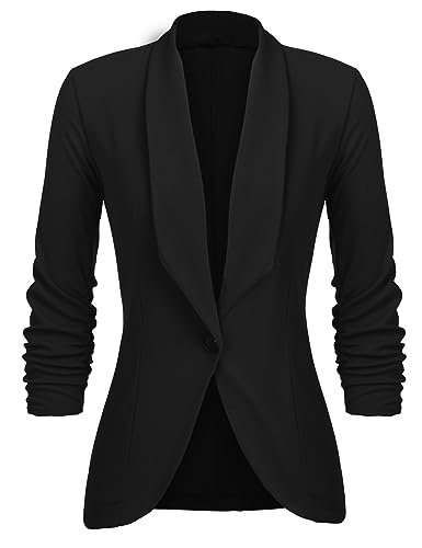 Unibelle Damen Blazer Cardigan Dünn 3/4 Längere Elegant Leicht Bolero Jacke Blazer Slim Fit Anzug Trenchcoat , A-schwarz, 40(Herstellergröße:L)