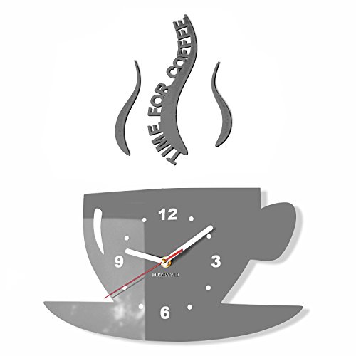 TASSE Time for coffee (Zeit für Kaffee) Moderne Küche Wanduhr grau, 3d römisch, wanduhr deko