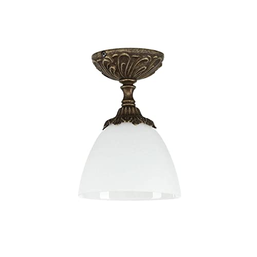 Messing Deckenlampe Glas Schirm Weiß Bronze antik Jugendstil Handarbeit E14 Deckenleuchte Schlafzimmer Flur
