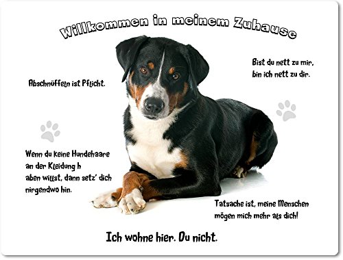 Merchandise for Fans Blechschild/Warnschild/Türschild - Aluminium - 30x40cm - - Willkommen in Meinem Zuhause - Motiv: Appenzeller Sennenhund - 18