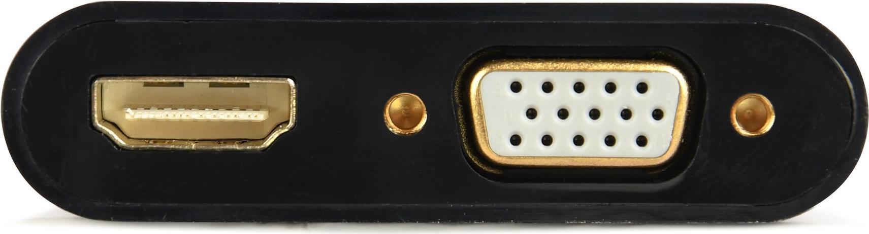 Gembird HDMI-Stecker auf HDMI-Buchse + VGA-Buchse + Audio-Adapterkabel, Schwarz