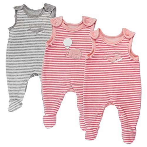 Libella Baby Mädchen Strampler aus Samt mit Aufdruck Spruch Elefanten Delfin Gemustert 3er Pack 7101 GPI 68