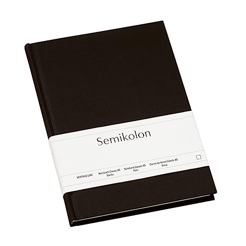 Semikolon (351219) Notizbuch Classic A5 blanko black (schwarz) - Buchleinenbezug - 160 Seiten mit cremeweißem 100g/m²- Papier - Lesezeichen
