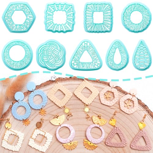 TAINSKY Rattan Polymer Clay Cutters, Boho Polymer Clay Cutters for Earrings, Rattan Circle Polymer Clay Cutters for Earrings Jewelry Making, Rattan Square Clay Cutters for Polymer Clay Jewelry