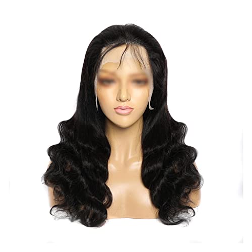 Ersatz-Haarperücke, 13 x 4 Body wave200, schwarze Dichte, Echthaar, für den Alltag oder Partys (Farbe: A, Größe: 14 INCH)