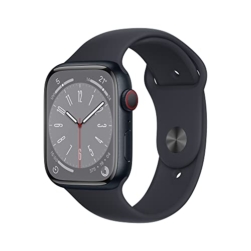 Apple Watch Series 8 (GPS + Cellular, 45mm) Smartwatch - Aluminiumgehäuse Mitternacht mit Sportarmband Mitternacht - Regular (Generalüberholt)