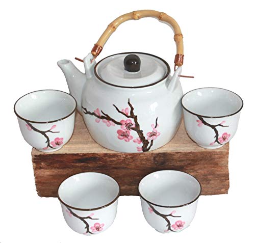 AAF Nommel ®. Teeset Kirschblüte - Sakura - aus Keramik Weiss 5 TLG. im Geschenkkarton Nr. 112
