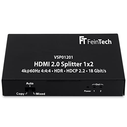 FeinTech VSP01201 HDMI 2.0 Splitter 1 auf 2 Verteiler Ultra-HD 4K@60Hz YUV 4:4:4 HDR HDCP 2.2 EDID 18 Gbps