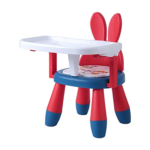 Colcolo Tragbarer Babystuhl PVC- mit Tablett -Esstisch Niedriger Hocker Leicht zu reinigen für Kleinkind-Rasen-Kinder-Badezimmer-Stuhl, Rotes blaues Kaninchen