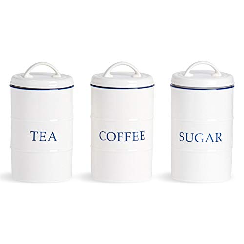 Nicola Spring Farmhouse - Vorratsdosen für Tee, Kaffee, Zucker - Weiß/Blau - 3 Stück