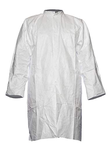 DuPont Tyvek 500 Laborkittel mit Druckknöpfen und Taschen 10 Stk. Laborkittel zur Ergänzung von Schutzkleidung PSA Kategorie Weiß Größe M