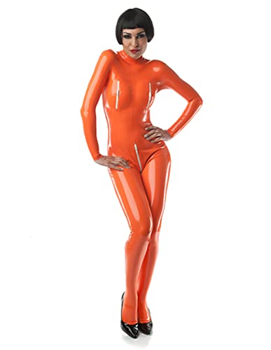Larex Catsuit Naturlatex Body Hochelastisch Damen Orange Orange Rot Maßgeschneidert