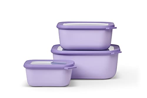 Mepal - Cirqula Multischüssel Set 3–teilig rechteckig Nordic lilac – 750, 1500, 3000 ml – Verwendbar als Vorratdose, Kühlschrankdose, Gefrierdose, Mikrowellegeschirr & Servierschale mit Deckel