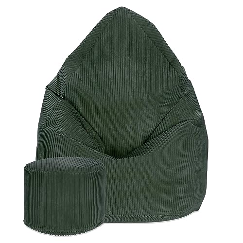 DreamRoots Bean Bag Chair 80x80x120cm - Sitzsack Cord - Bean Bag Sitzsack - Sitzsack mit Lehne und Hocker und Bezug - Sitzkissen Boden - Chill Sack - Bubibag Sitzsack - Sitzsack mit Füllung