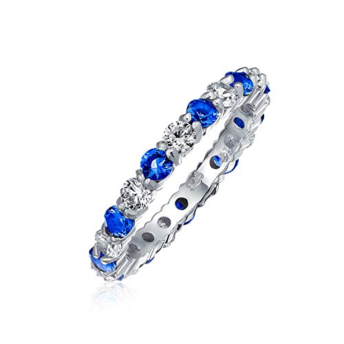 Kubik Zirkonia Blau Weiß Alternierend Stapelbar Cz Eternity Ring Simuliert Saphir Sterling Silber Februar Monat