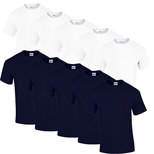 Gildan 10 T Shirts Heavy Cotton M L XL XXL Diverse Farben auswählbar (4XL, 5weiss/5navy)