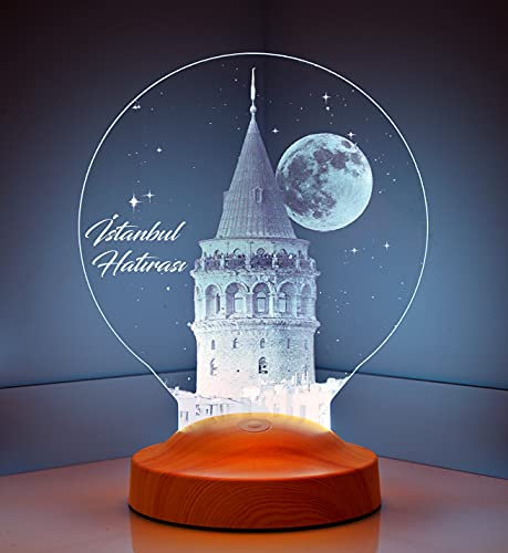 Geschenkelampe Personalisierte Geschenke mit Gravur Galata Turm für Freundin Freund Istanbul3D Led Lampe Wunschtext Schlummerlicht Farbwechsel Dekor Lampe