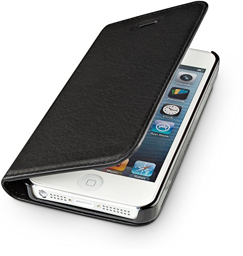 WIIUKA Echt Ledertasche -TRAVEL Nature- für Apple iPhone 5 / 5S / SE -DEUTSCHES Leder- Schwarz, mit Kartenfach, extra Dünn, Tasche, Leder Hülle kompatibel mit iPhone 5/5S/SE
