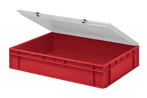 Design Eurobox Stapelbox Lagerbehälter Kunststoffbox in 5 Farben und 16 Größen mit transparentem Deckel (matt) (rot, 60x40x13 cm)