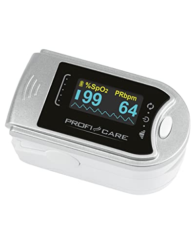 ProfiCare® Pulsoximeter Fingeroximeter für die Messung von Puls und Sauerstoffsättigung am Finger, 3in1 zur Messung von Puls, Sauerstoffsättigung u. Perfusionsindex, Oximeter Fingerclip PC-PO 3104