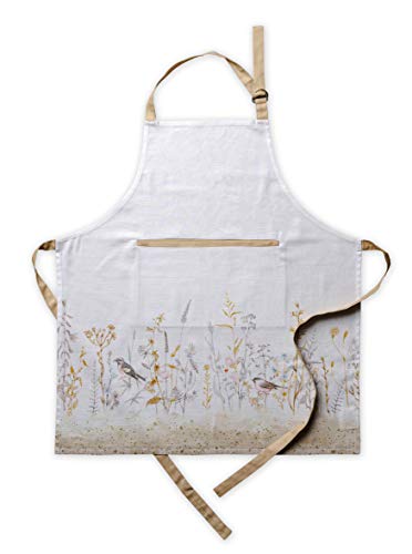Maison d'Hermine Meadow Florals 100% Baumwolle 1-teilige Küchenschürze mit verstellbarem Hals versteckter Mitteltasche mit langen Krawatten für Frauen | Männer | Frühling/Sommer (Beige, 70cm x 85cm)