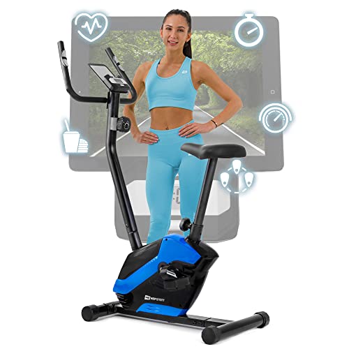 Hop-Sport HS-045H EOS Heimtrainer Fahrrad für Zuhause - kompaktes Fitnessbike mit Pulssensoren und Tablethalterung - Fitnessfahhrad mit Trainingscomputer für EIN max. Nutzergewicht von 120kg Blau