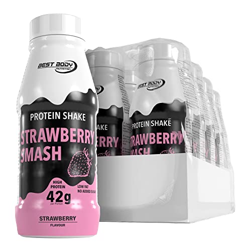 Best Body Nutrition - 42 g Protein Shake - Tray 8 x 500 ml Flasche - Strawberry Smash - trinkfertig und ohne Zuckerzusatz