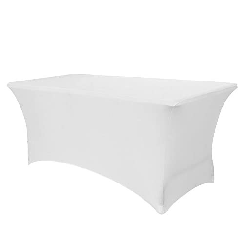 Time to Sparkle 2 Stück 4 Fuß Stretch-Spandex-Tischdecke für Standard-Klapptische – universeller rechteckiger Tischdeckenschutz für Hochzeit, Bankett und Party (weiß)