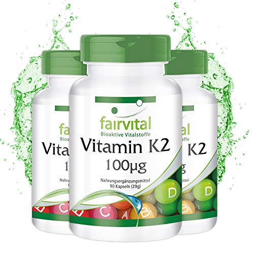 Vitamin K2 MK-7-100µg (mcg) pro Kapsel - All-Trans Menaquinon MK-7 - Natürlich und fermentiert aus Natto - VEGAN - 270 Kapseln (90x3)
