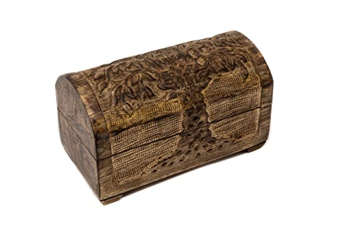 Schatzkiste Baum des Lebens Design 2, massive Holz-Schatulle Dekobox 20,5 x 11 x 12,5 cm, braun