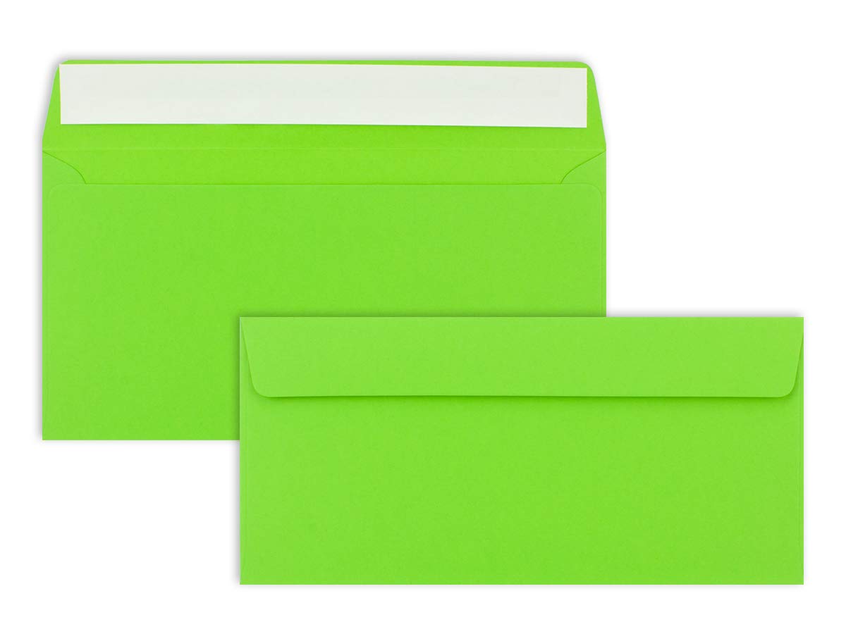 150 Brief-Umschläge DIN Lang - Hell-Grün - 110 g/m² - 11 x 22 cm - sehr formstabil - Haftklebung - Qualitätsmarke: FarbenFroh by GUSTAV NEUSER