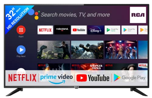 RCA RS32H2 Android Smart TV 32 Zoll (80 cm) mit Google Assistant, Chromecast, Netflix, Prime Video, Google Play, YouTube, Disney+, WiFi, BT-Fernbedienung mit Mikrofon, Triple Tuner