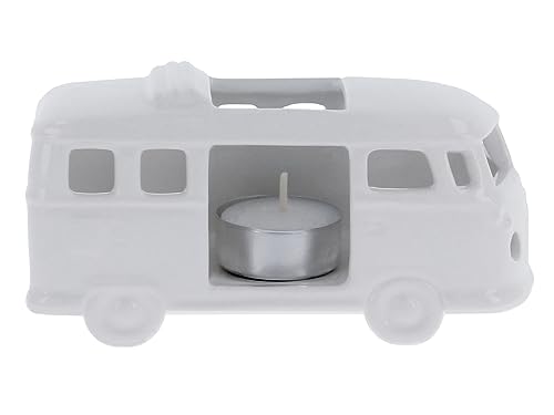 BRISA VW Collection - Volkswagen T1 Bulli Bus Teelicht-Kerzen-Halter Tischdeko aus Keramik 1:22 (Classic Bus/Weiß)