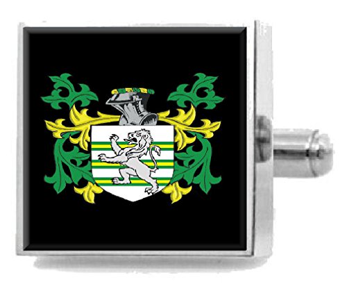 Manschettenknöpfe, Motiv: Busher Irland Heraldik Wappen, Sterlingsilber, gravierter Nachrichtenkasten