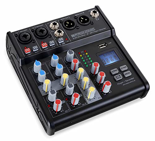 Pronomic B-403 Mini-Mixer mit Bluetooth® und USB-Recording - Kompakter 4-Kanal Mixer - 2 Kanäle mit Combobuchsen, Phantomspeisung und Hi-Z Schalter - USB-Port - Main-Ausgänge im XLR-Format - Schwarz
