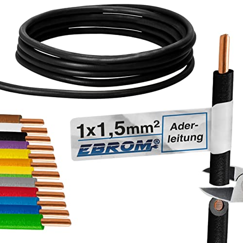 Aderleitung - Einzelader starr - PVC Leitung - H07V-U 1,5 mm² - Farbe: schwarz 10m/15m/20m/25m/30m/35m/40m/45m/50m/55m/60m bis 100 m frei wählbar