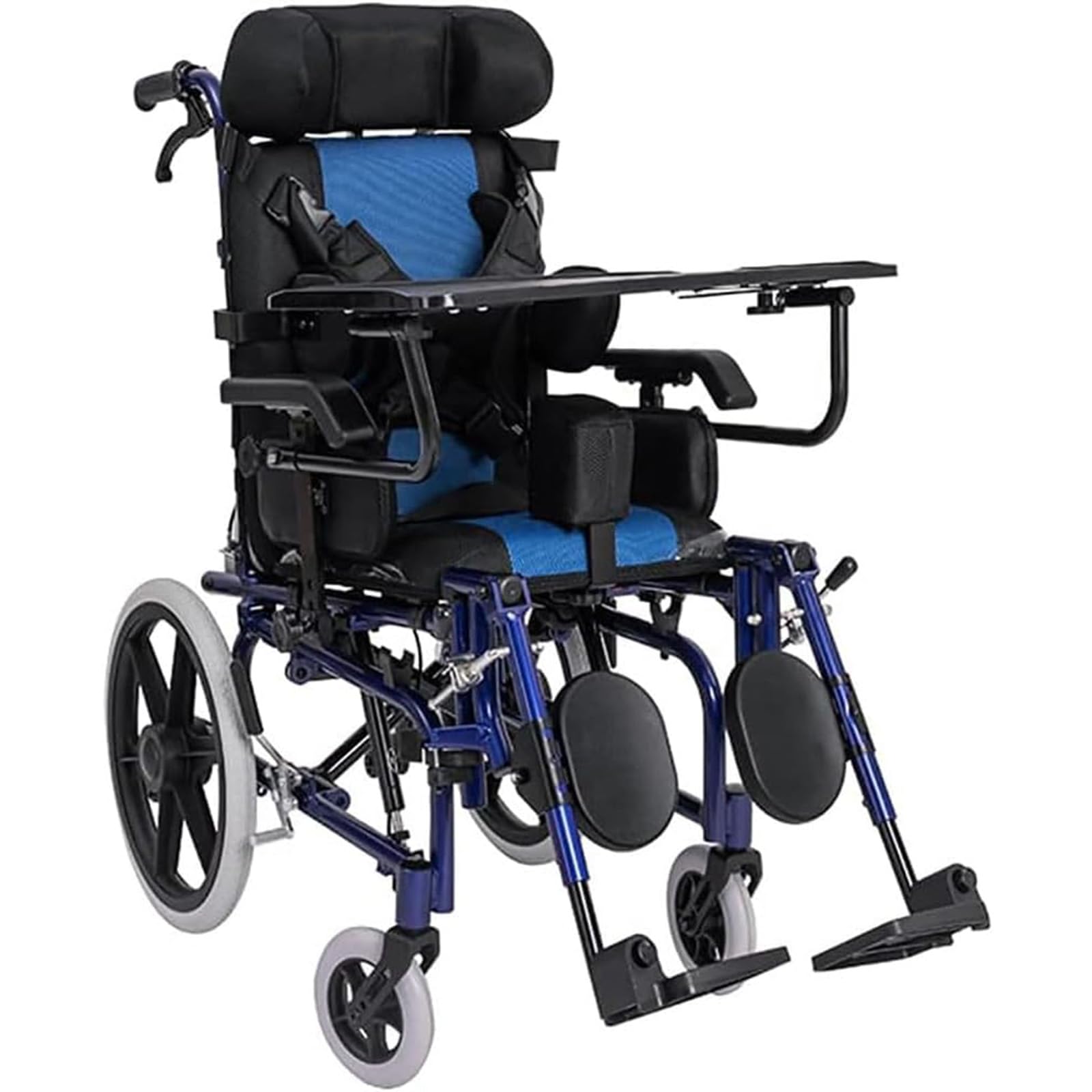 Klappbarer manueller Rollstuhl für Kinder/flach liegender Multifunktionsrollstuhl/Altenpflege Rehabilitations-Tretroller mit hohem Rücken,A