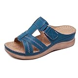 Lanbowo Damen Premium Orthopädisch Offene Zehen Sandalen Vintage rutschfeste Atmungsaktiv für den Sommer - Blau, 40