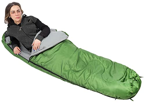Enero Camp Nepal Ganzjahres-Schlafsack mit Kapuze – Warmer Schlafsack für Camping, Wandern – Zwei-Wege-Schlafsack mit Reißverschluss und Kompressionssack – 210 x 80 x 50 cm Grün
