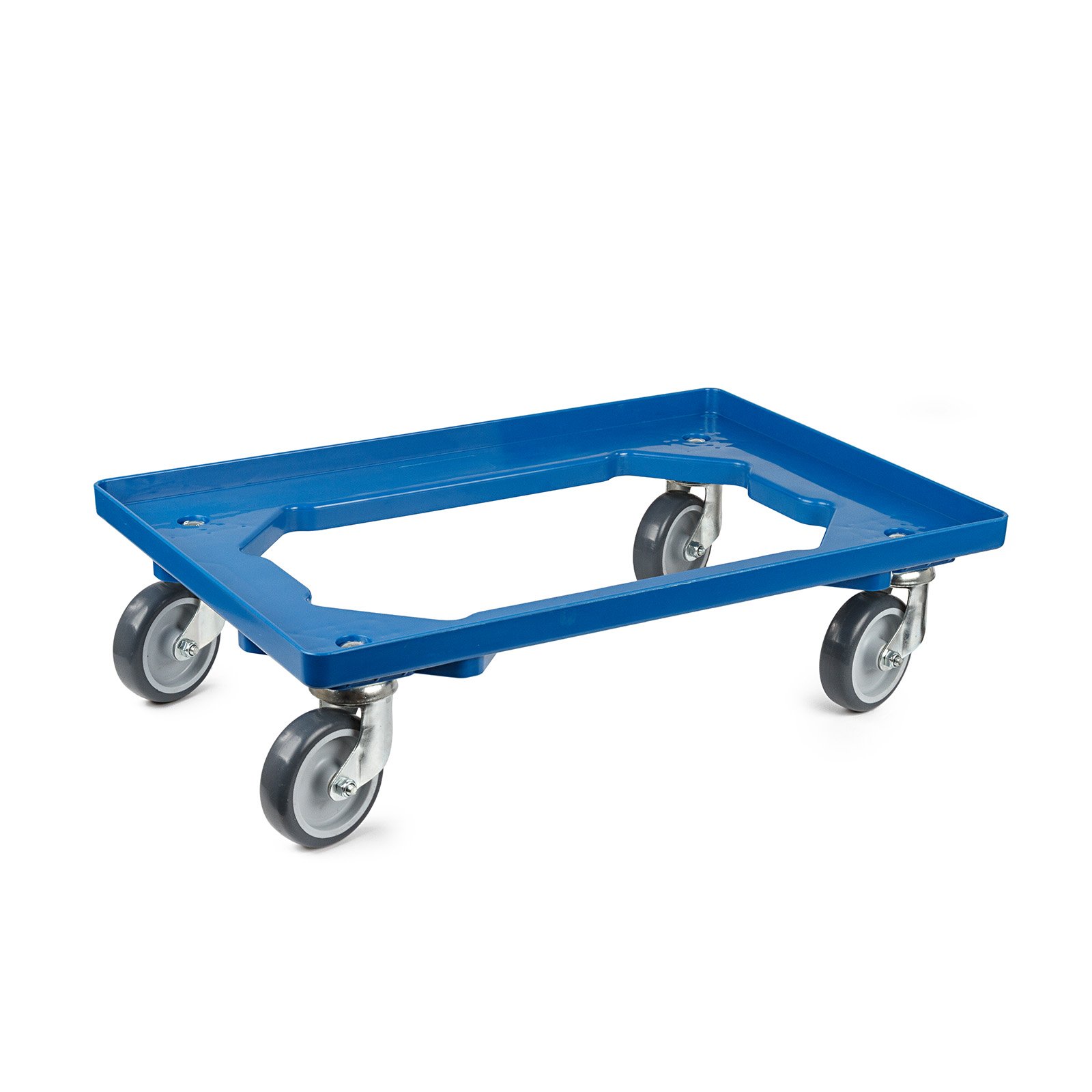 aidB Kunststoff Transportroller Offen - Blau - mit Gummiräder, 2 Lenkrollen und 2 Blockrollen - Einzel