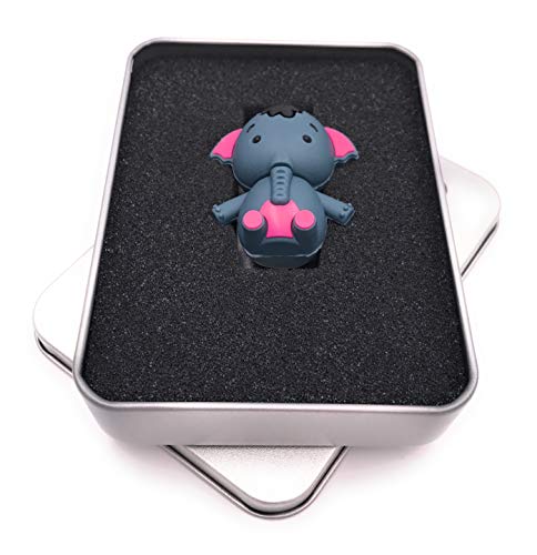 Onwomania Elefant Zoo Tier in Blau USB Stick in Alu Geschenkbox 64 GB USB 3.0