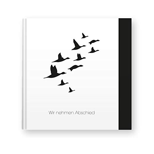 in due Kondolenzbuch ‚Vögel - Wir nehmen Abschied‘ Weiß Schwarz 21 x 21 cm, 144 Seiten weißes Papier blanko Trost Trauer Beerdigung