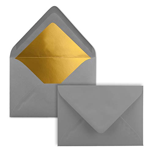 200 Briefkuverts in Graphit-Grau mit Goldfutter - DIN C7 - 8,1 x 11,4 cm - Nassklebung - 120g/m² - ideale Briefumschläge für Gutscheine, Geldgeschenke